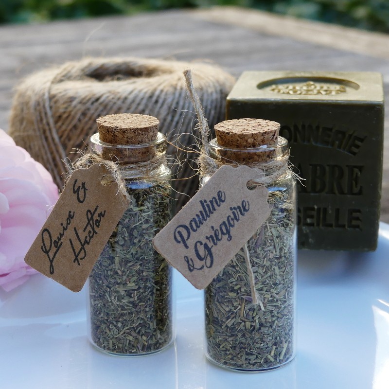 Fiole pour cadeau d'invité de mariage personnalisé en verre - herbes de  Provence