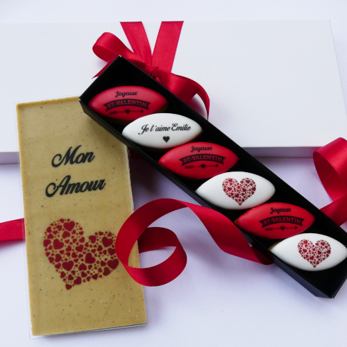 coffret saint valentin 6 calissons personnalisés tablette chocolat personnalisé