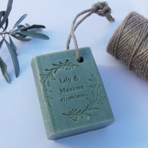 savon de marseille pain 145 gr avec corde de jute et gravé